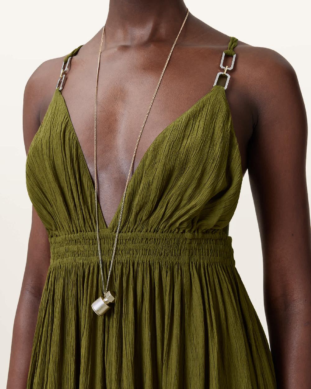 All Saints Rosa Hex Maxi Dress FIR GREEN