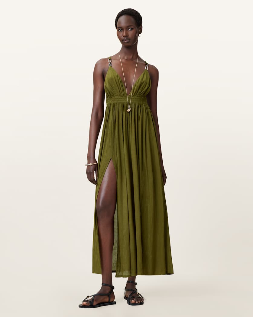 all saints Rosa Hex Maxi Dress FIR GREEN