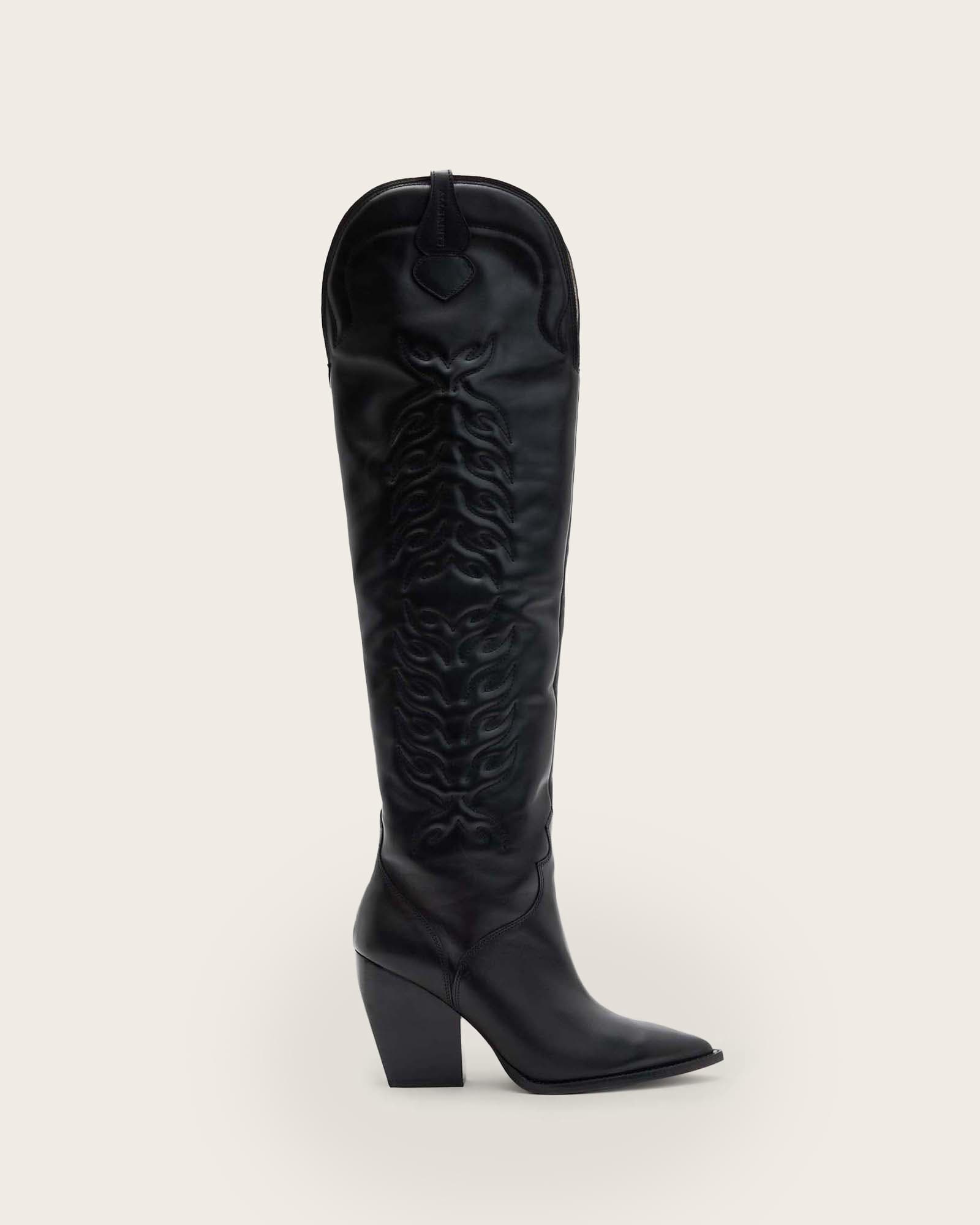 All Saints Roxanne Knee High Leather Boots Black