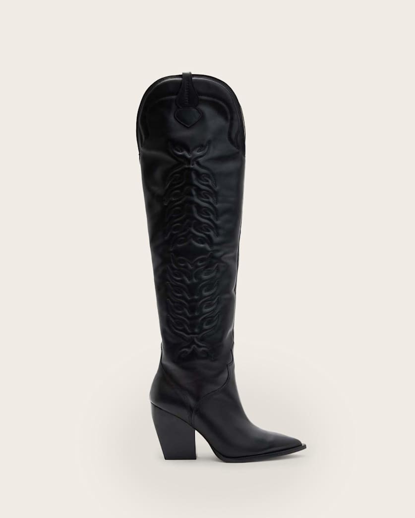 all saints Roxanne Knee High Leather Boots Black