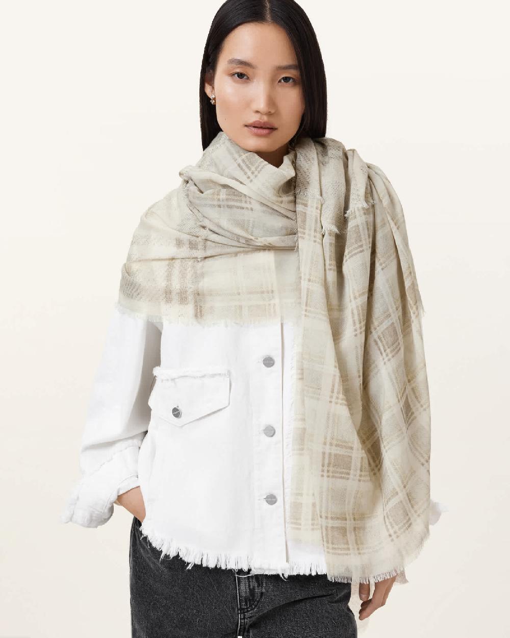 All Saints Rumi Checked Scarf CHALK DENIM