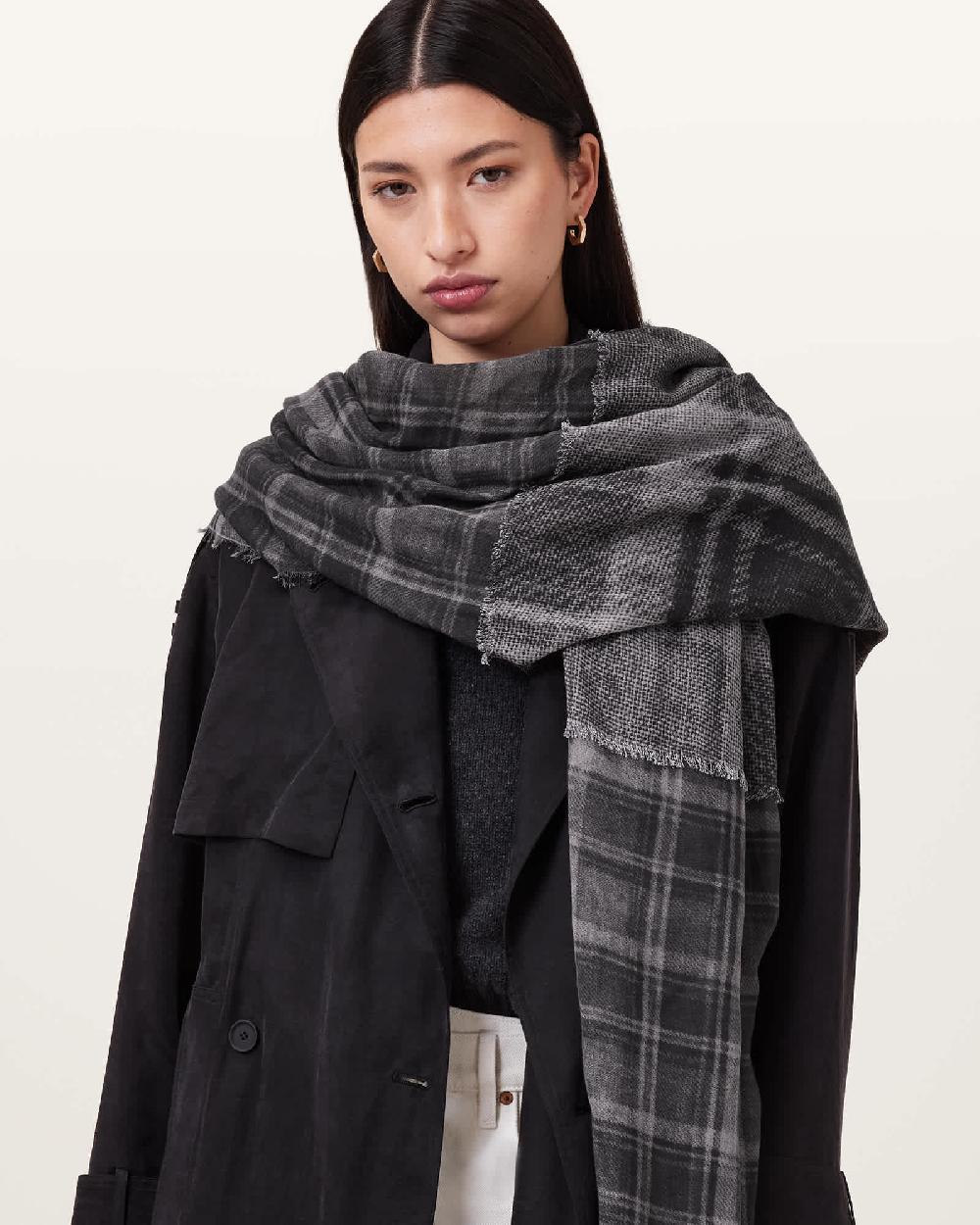 All Saints Rumi Checked Scarf GREY DENIM