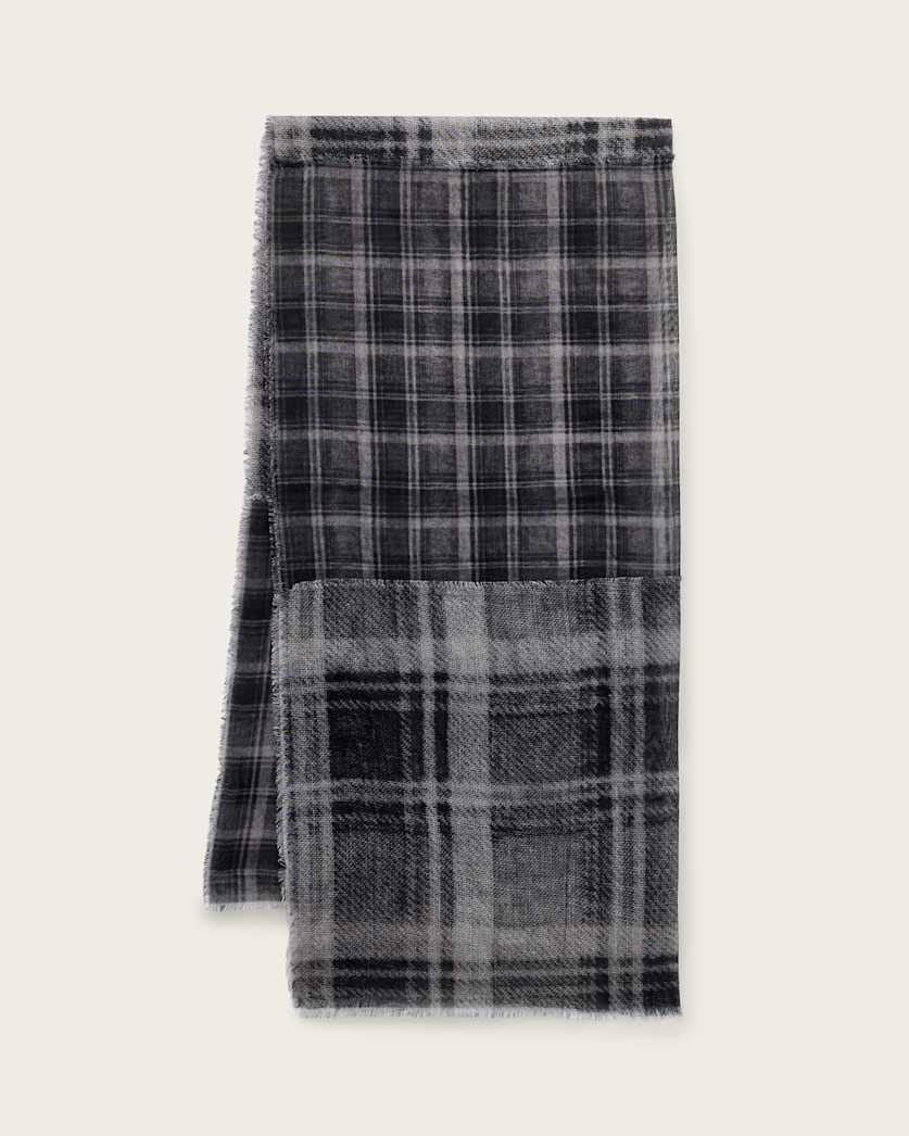 all saints Rumi checked scarf GREY DENIM