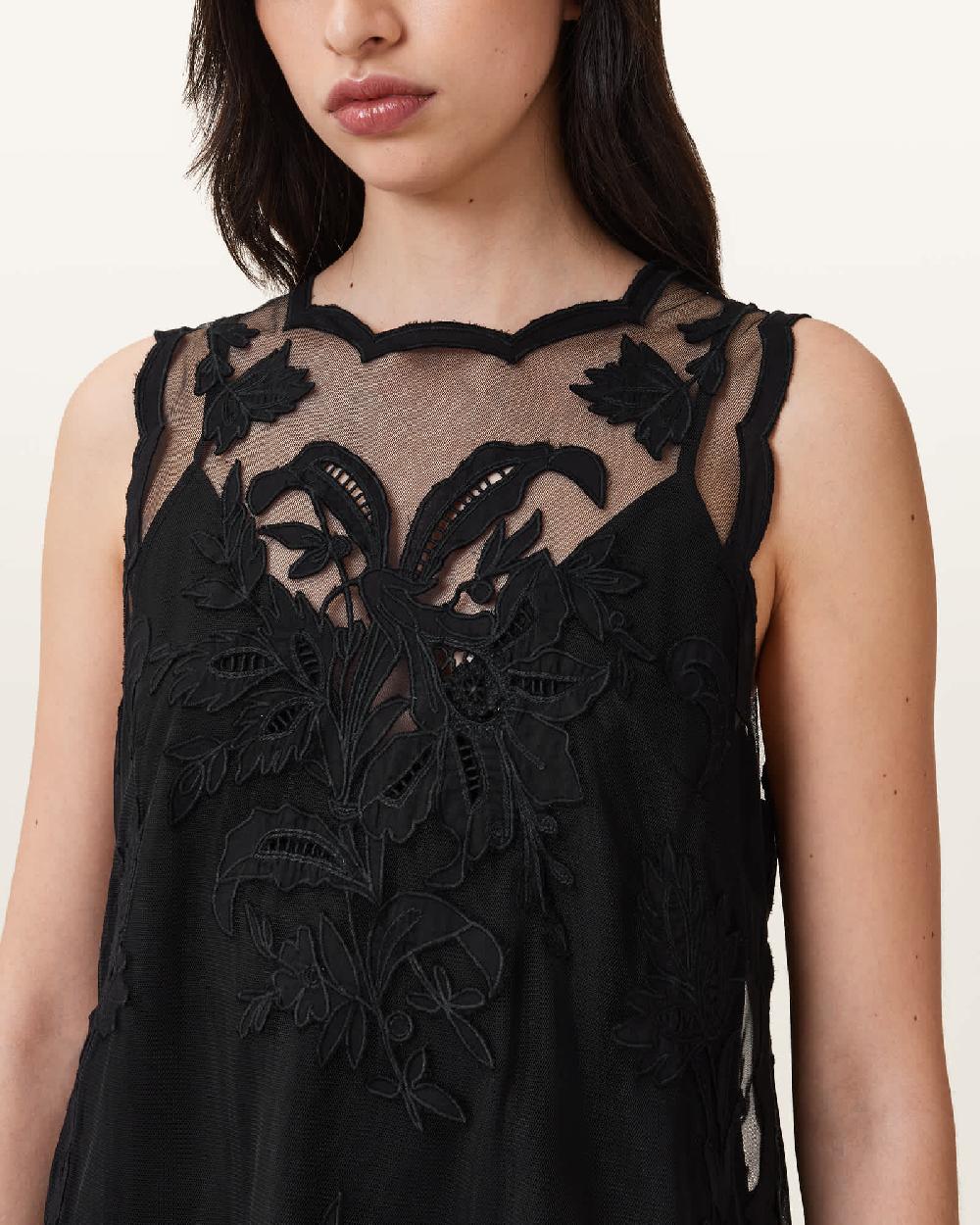All Saints Rye Embroidered Sleeveless Top Black