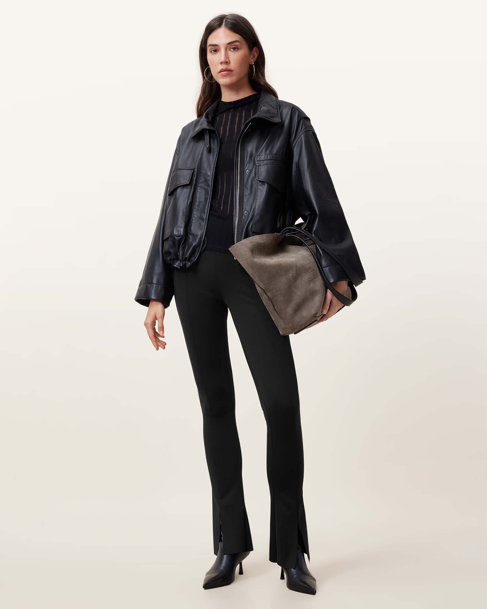 All Saints Ryla Flared Hem Slim Fit Pants Black