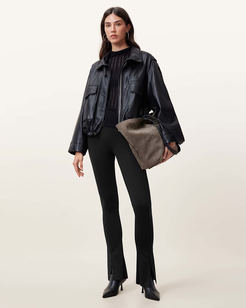 all saints Ryla Flared Hem Slim Fit Pants Black