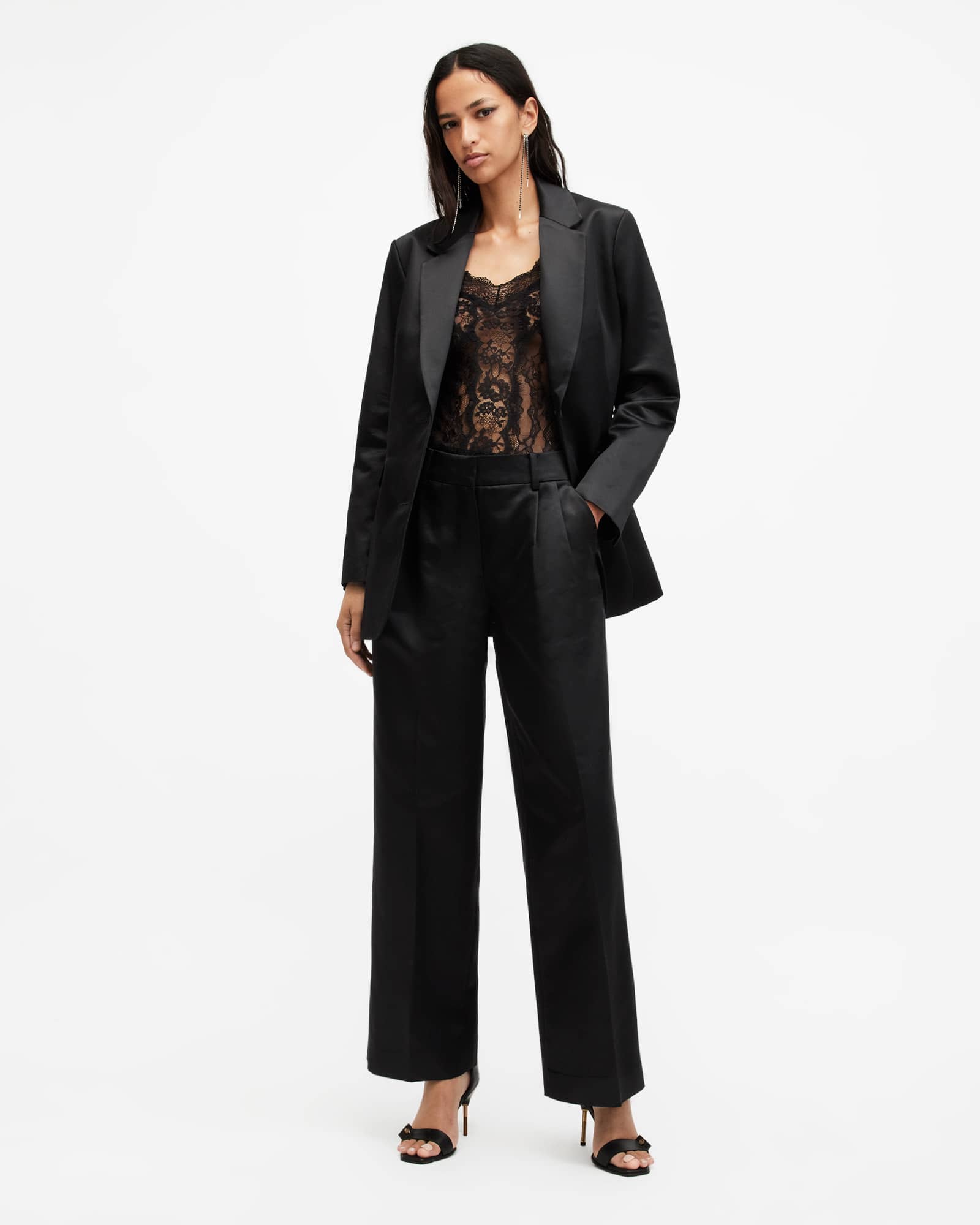 All Saints Sae Wide Leg Relaxed Fit Pants Black