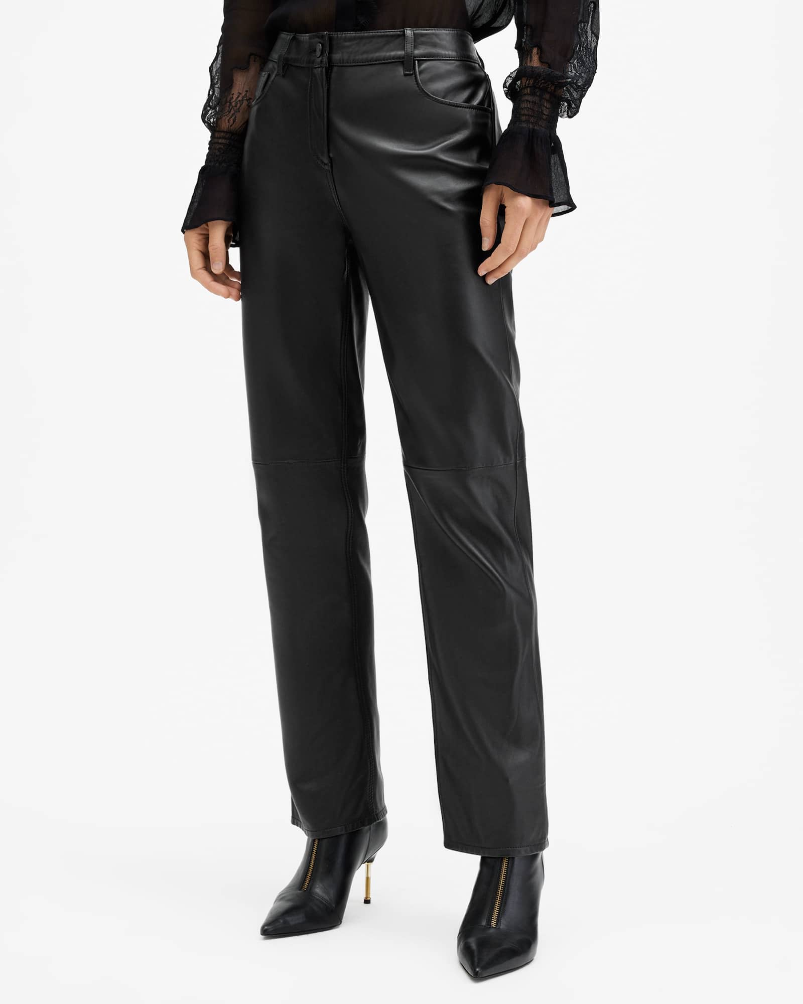 All Saints Saige Straight Fit Leather Pants Black