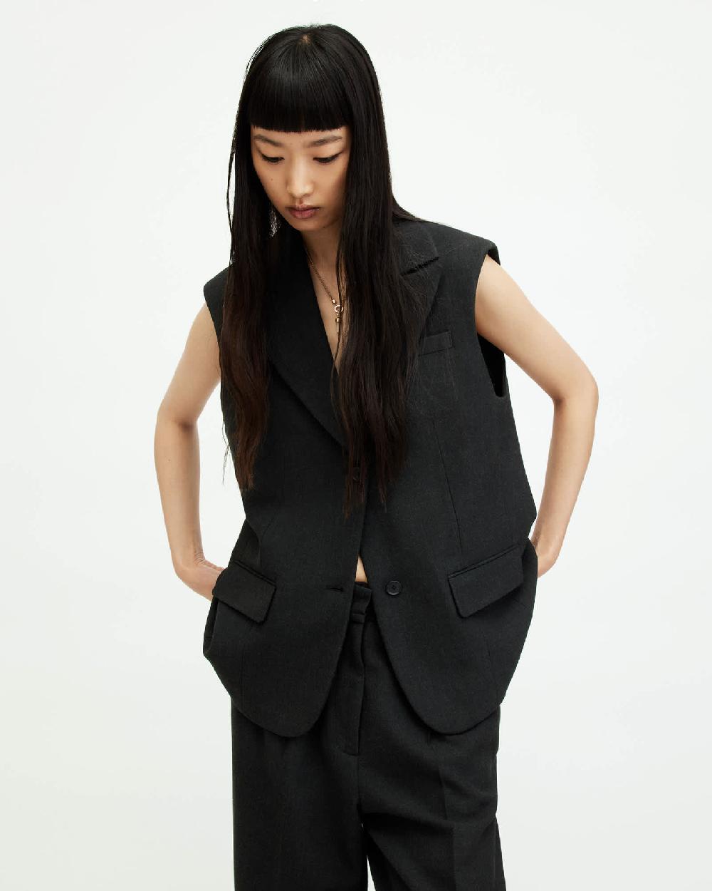 All Saints Sammey Relaxed Fit Vest Charcoal Grey