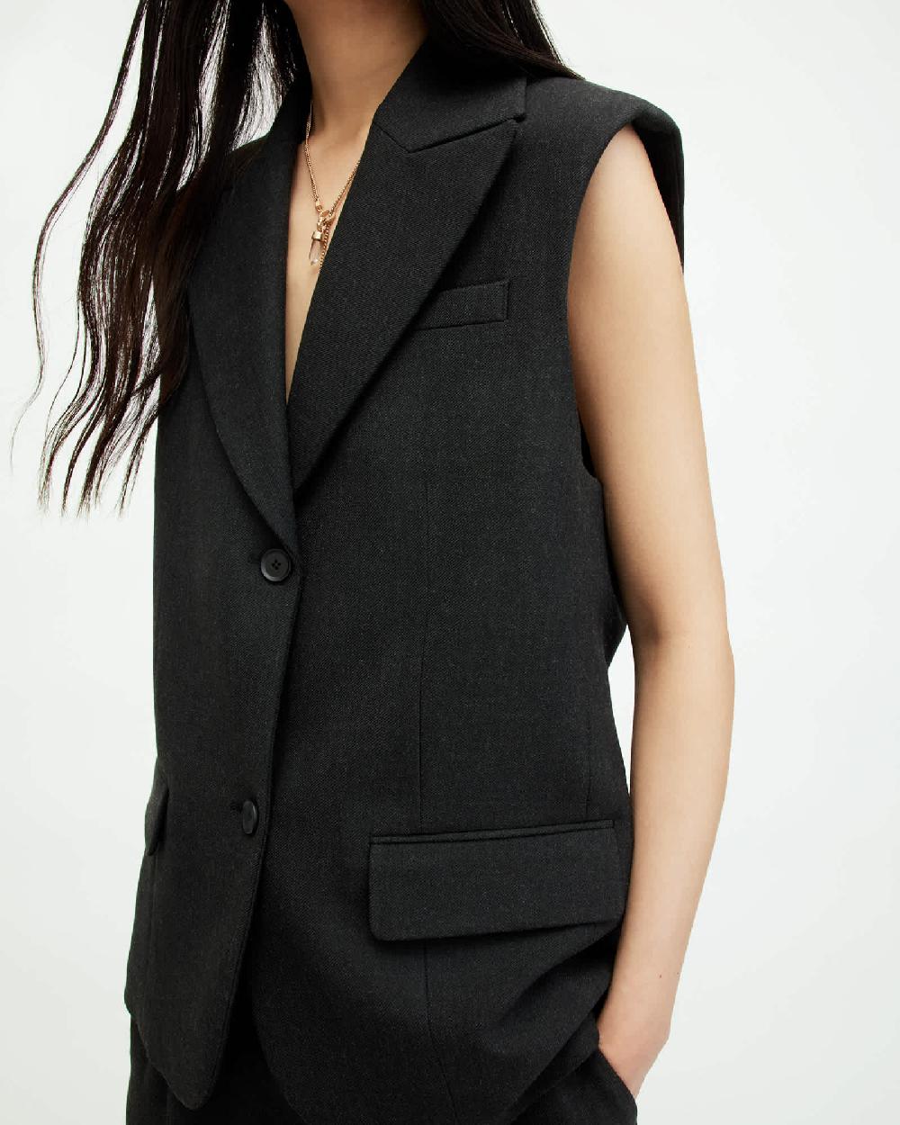 All Saints Sammey Relaxed Fit Vest Charcoal Grey