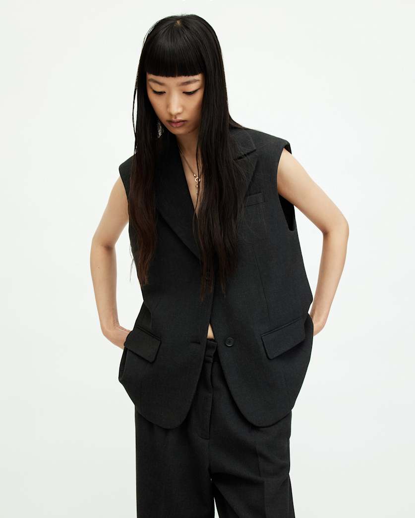 all saints Sammey Relaxed Fit Vest Charcoal Grey