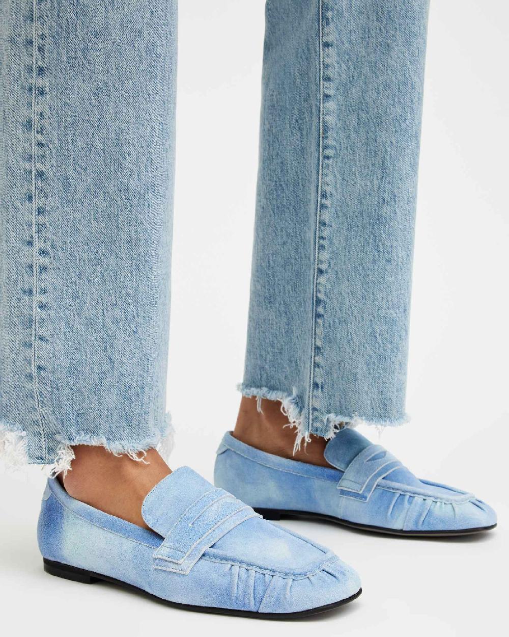 All Saints Sapphire Suede Loafer Shoes Denim Blue