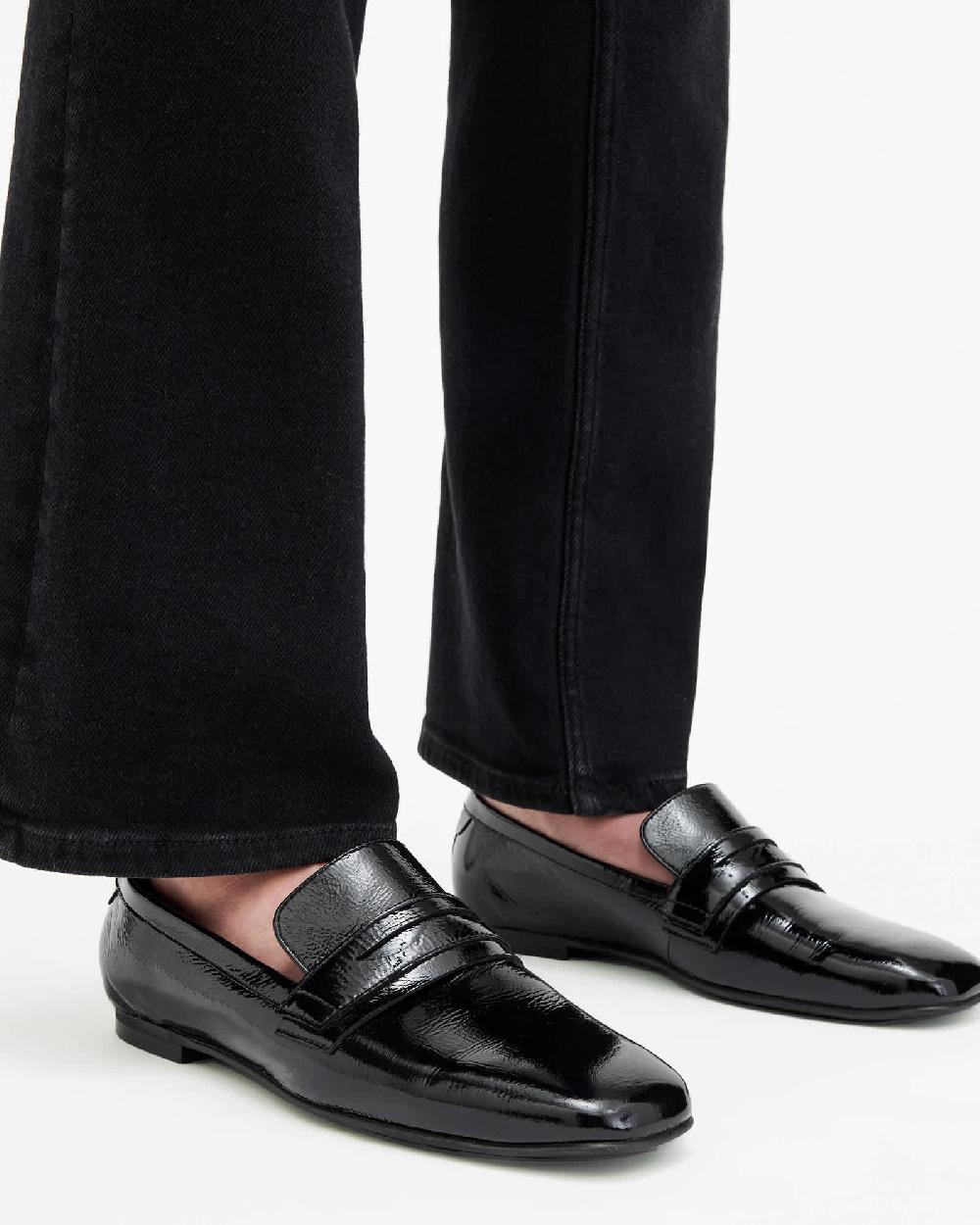 All Saints Sasha Patent Leather Loafers Black