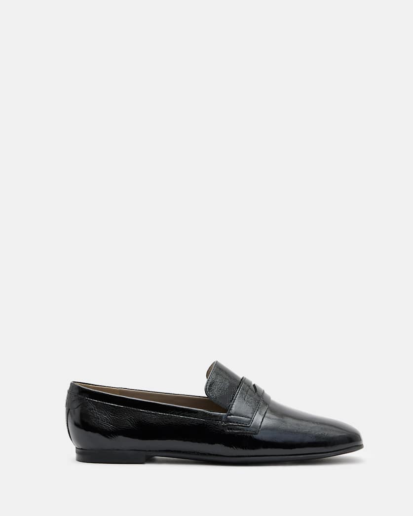 all saints Sasha Patent Leather Loafers Black