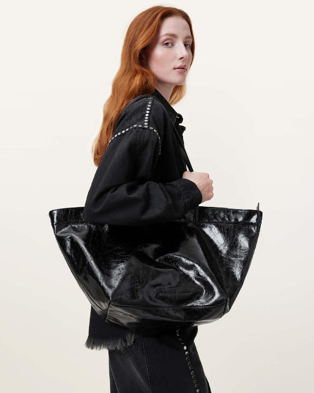 All Saints Serafina Leather Tote Bag Black