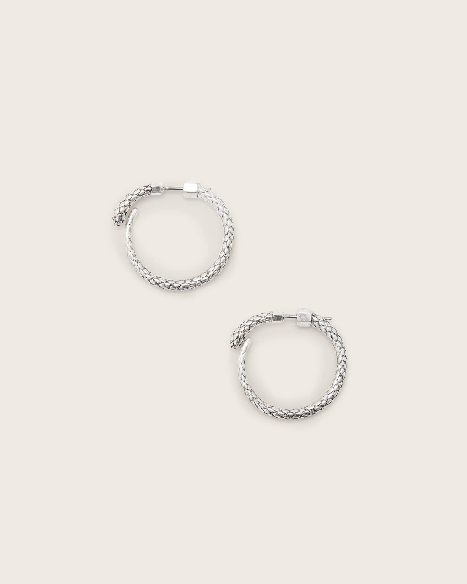 All Saints Serpent Small Hoop Earrings Warm Silver