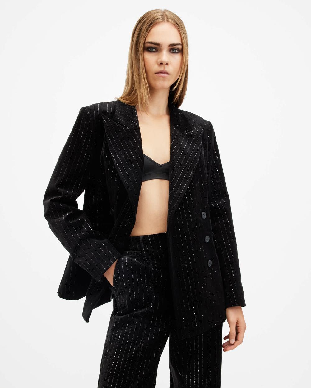 All Saints Sevenh Tailored Velvet Blazer Black