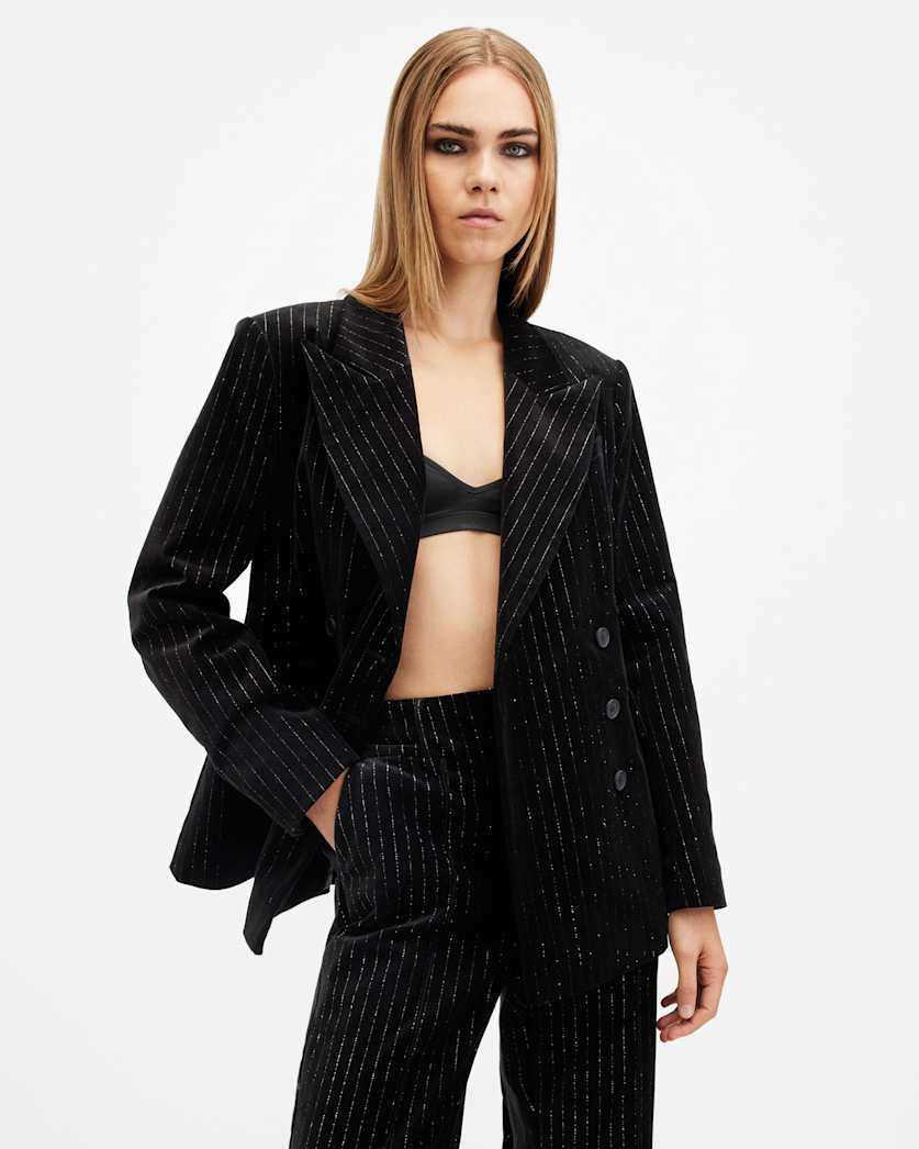 all saints Sevenh Tailored Velvet Blazer Black