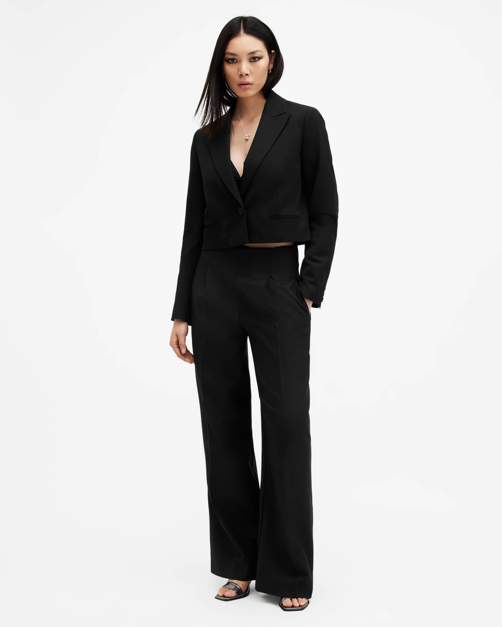 All Saints Shores Cropped Relaxed Fit Blazer Black