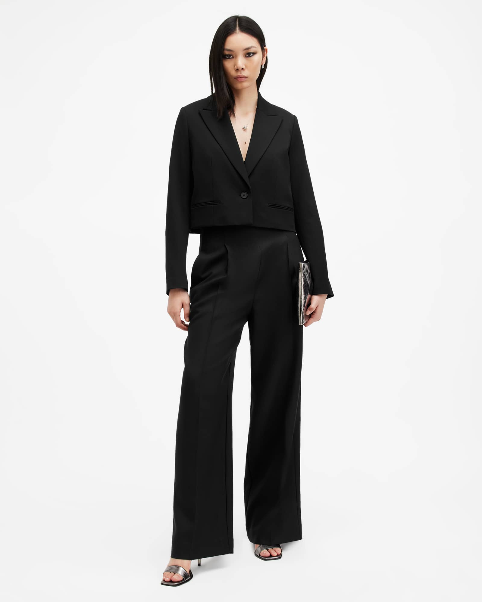 All Saints Shores Wide Leg Relaxed Fit Pants Black