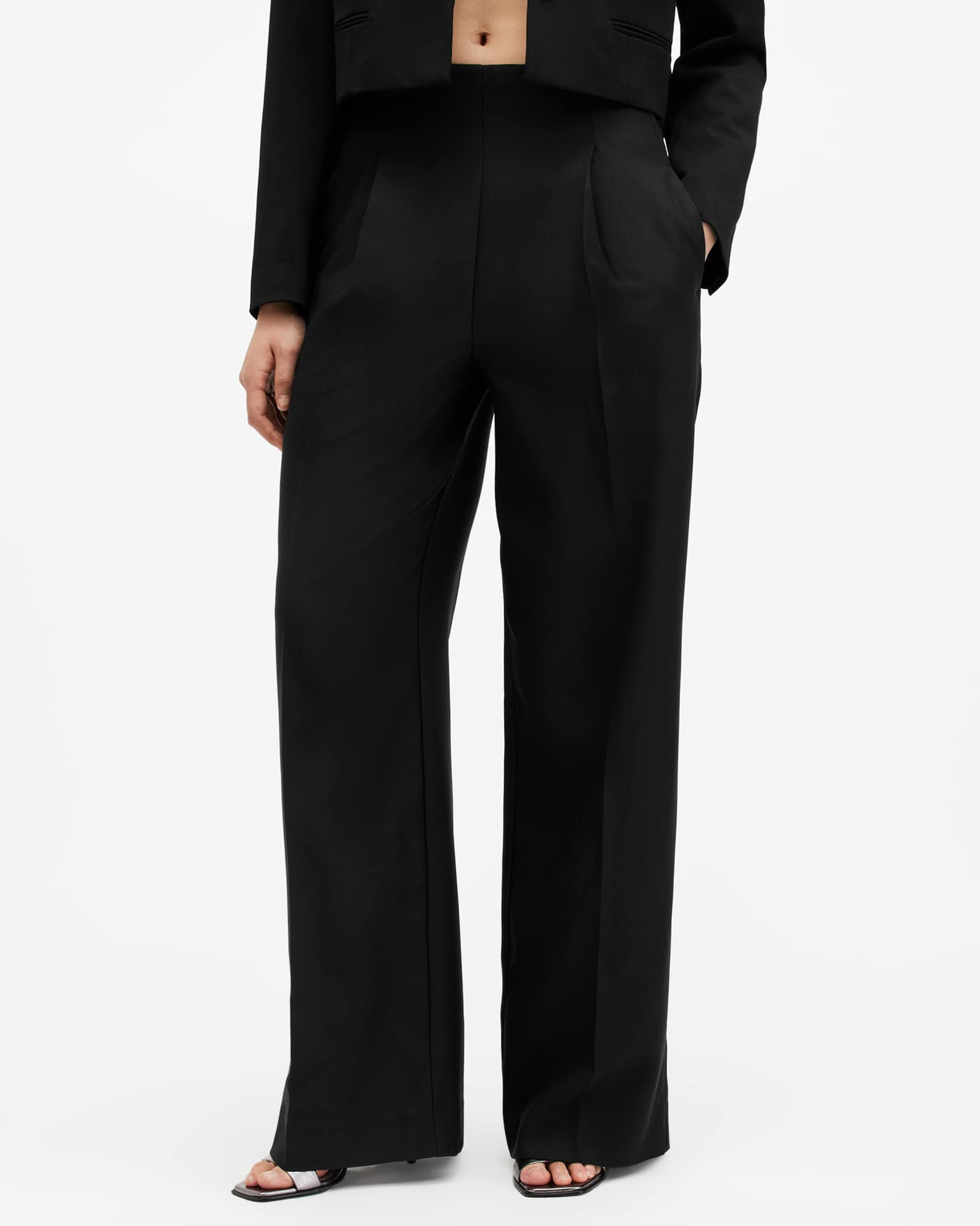 All Saints Shores Wide Leg Relaxed Fit Pants Black