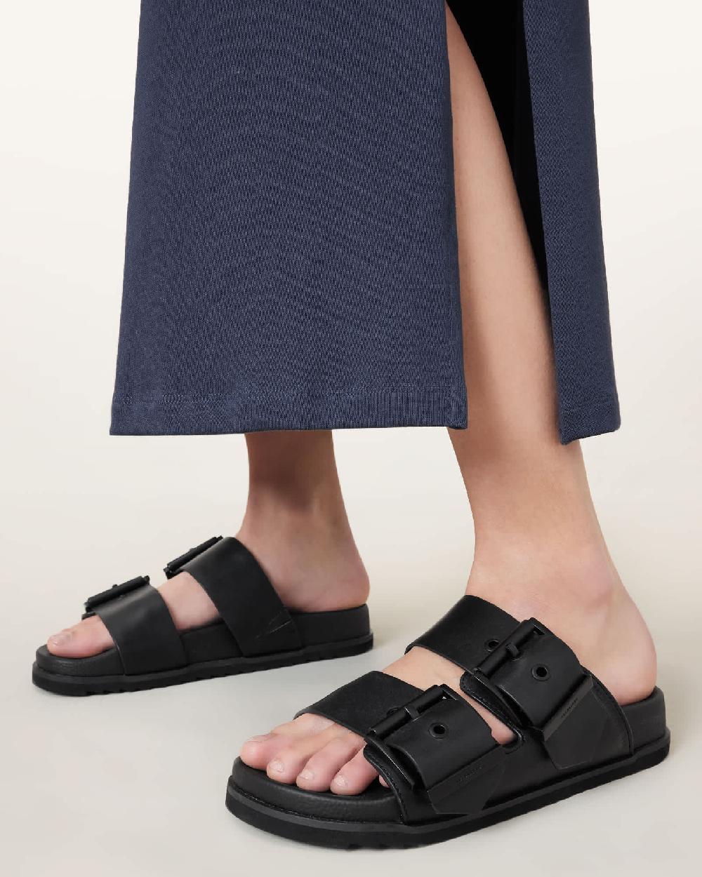 All Saints Sian Leather Buckle Sandals Black