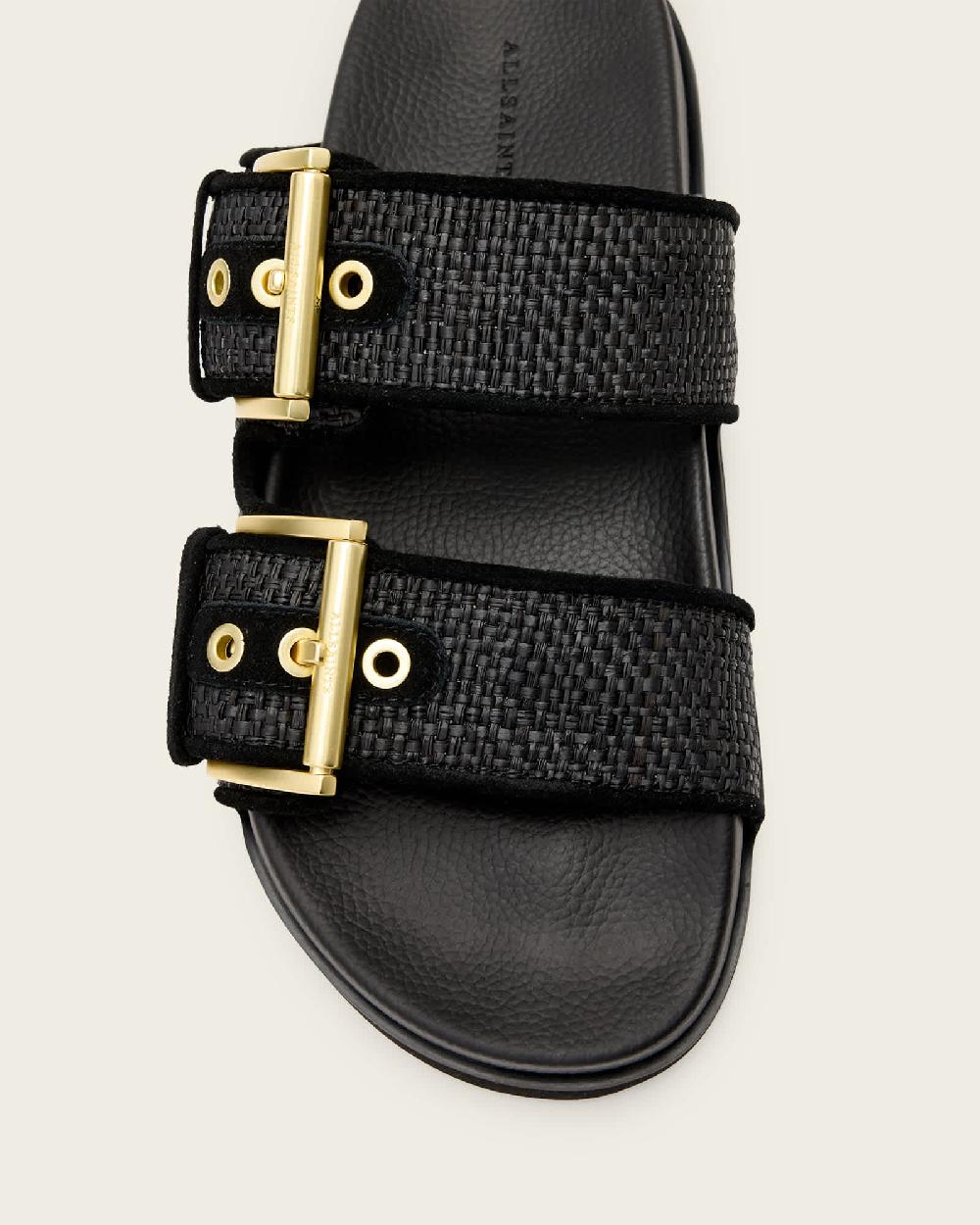 All Saints Sian Leather Buckle Sandals Black