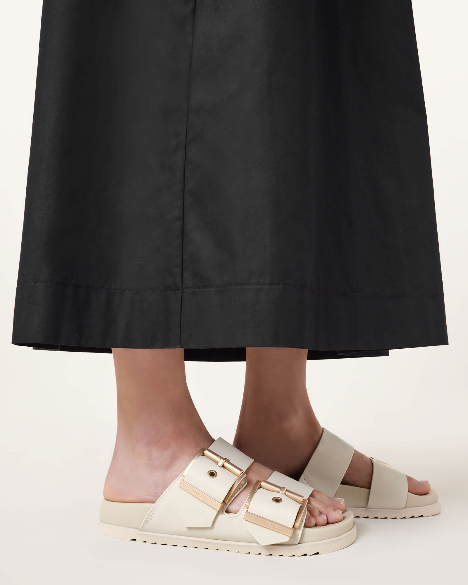 All Saints Sian Leather Buckle Sandals Chalk White