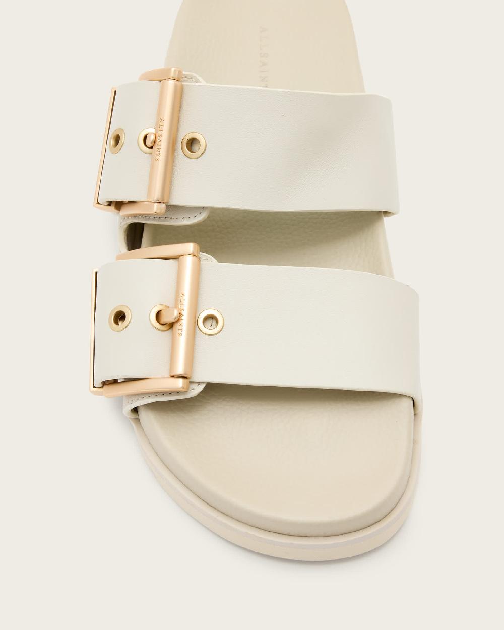 All Saints Sian Leather Buckle Sandals Chalk White