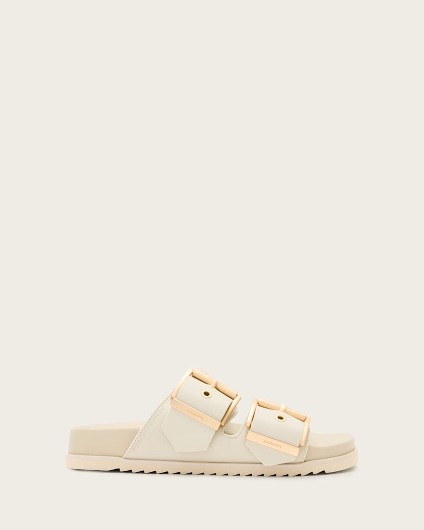 all saints Sian Leather Buckle Sandals Chalk White
