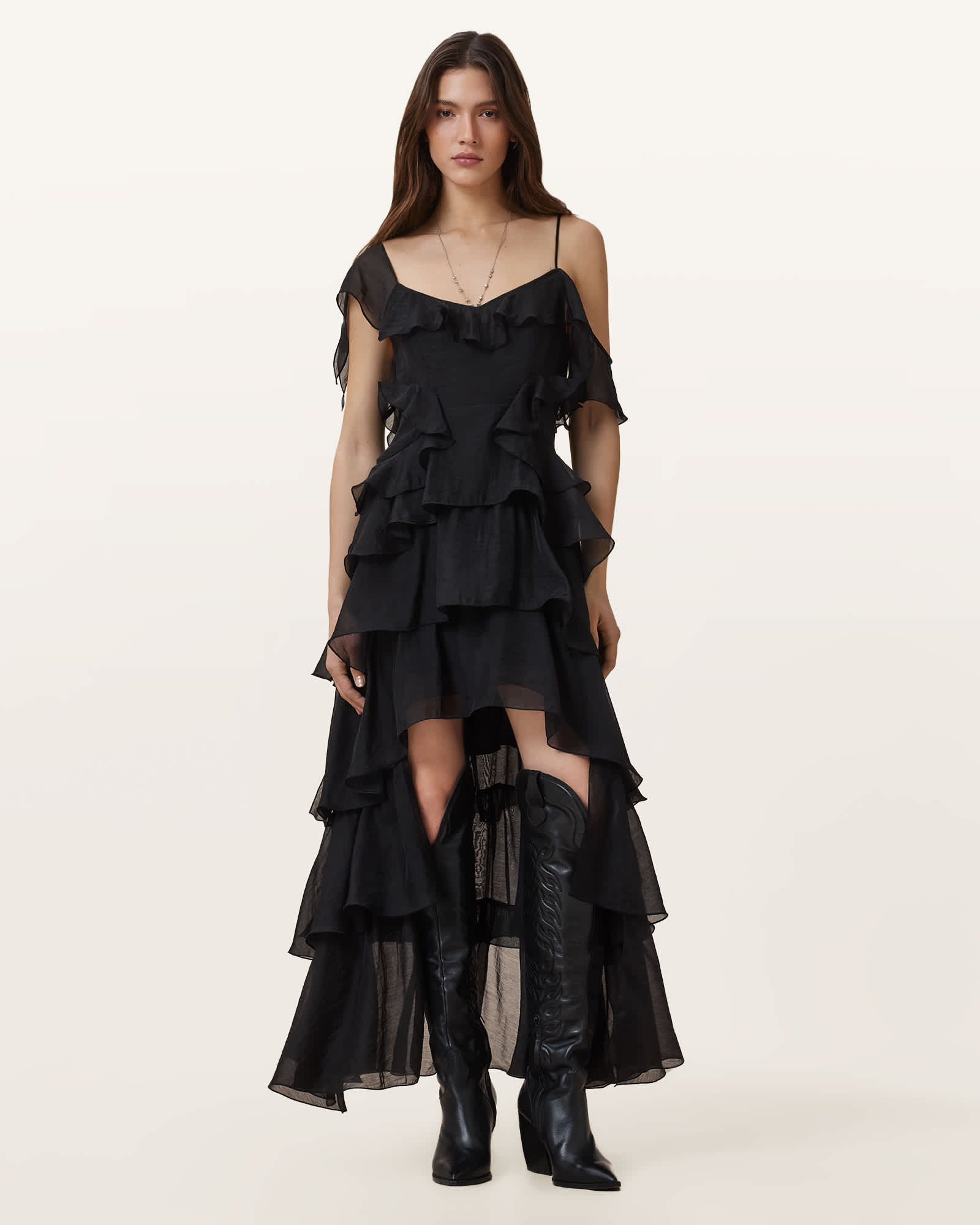 All Saints Sienna Ruffled Maxi Dress Black