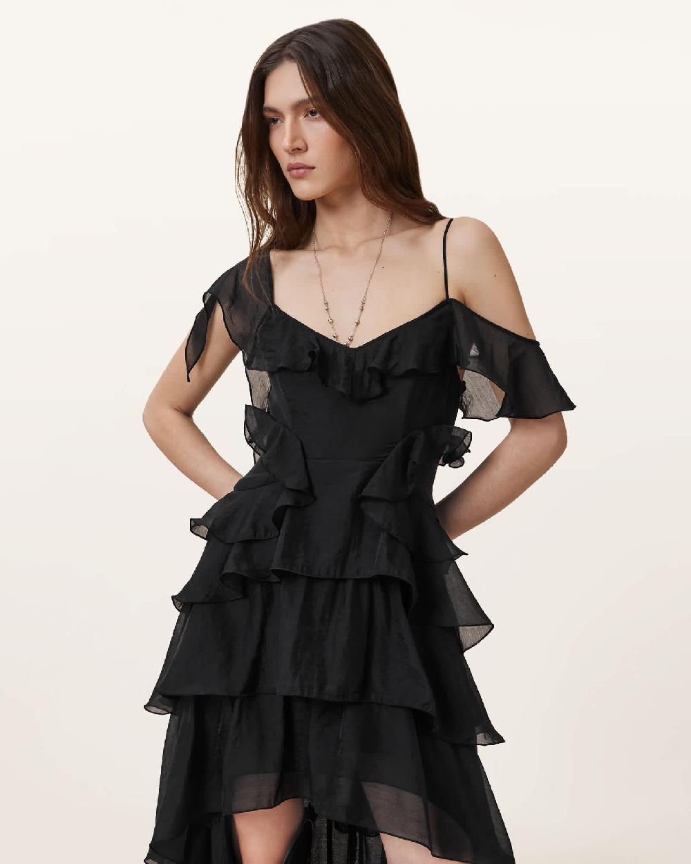 All Saints Sienna Ruffled Maxi Dress Black