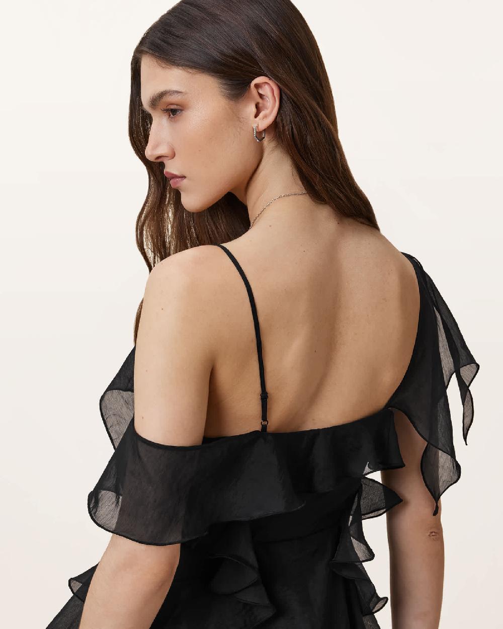 All Saints Sienna Ruffled Maxi Dress Black