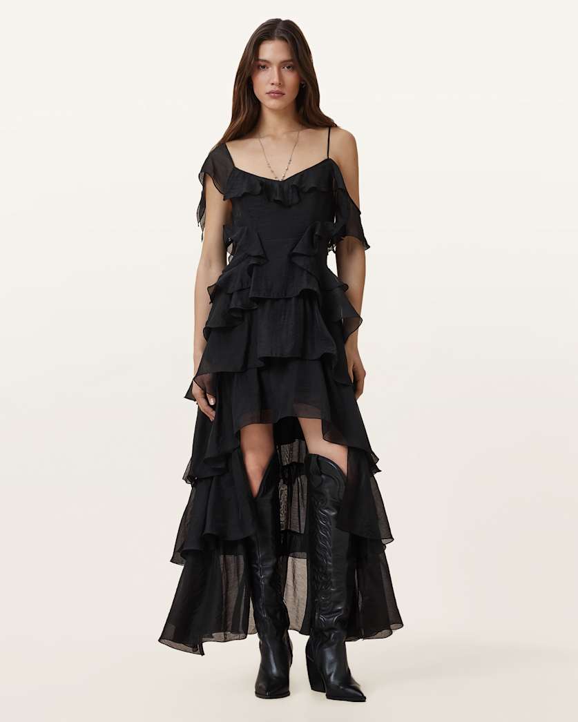 all saints Sienna Ruffled Maxi Dress Black
