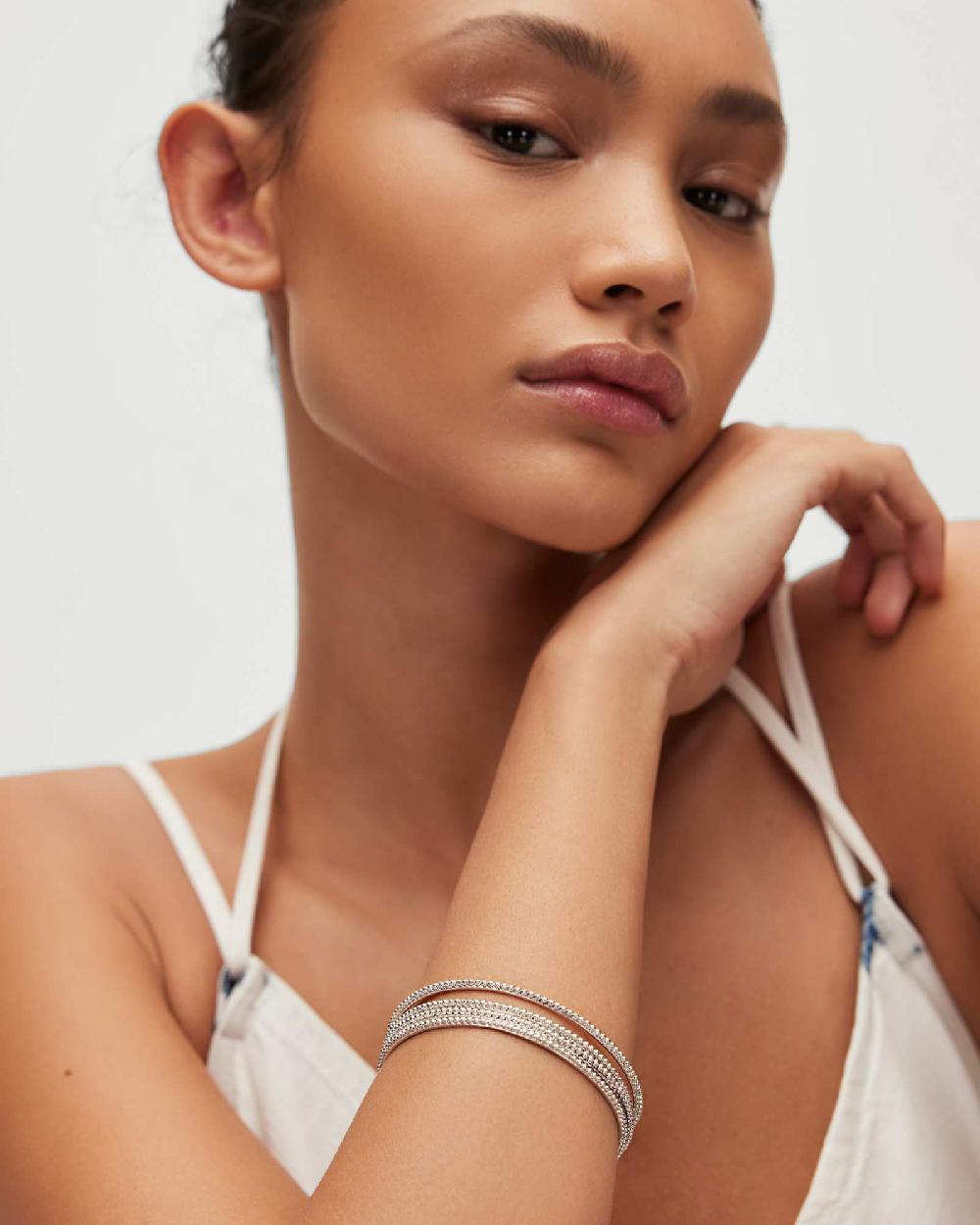 All Saints Sinead Ball Bangle Set Warm Silver