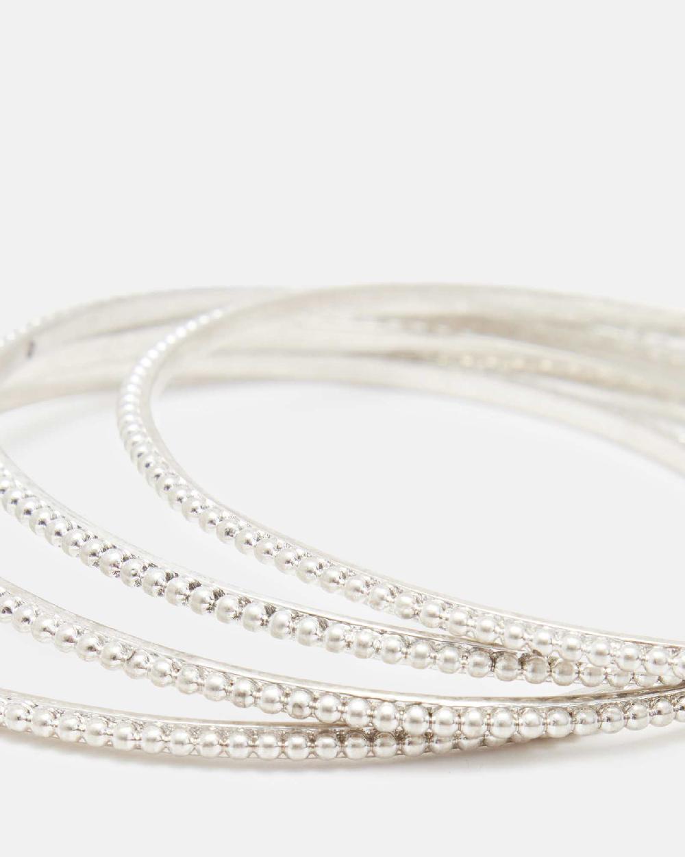 All Saints Sinead Ball Bangle Set Warm Silver