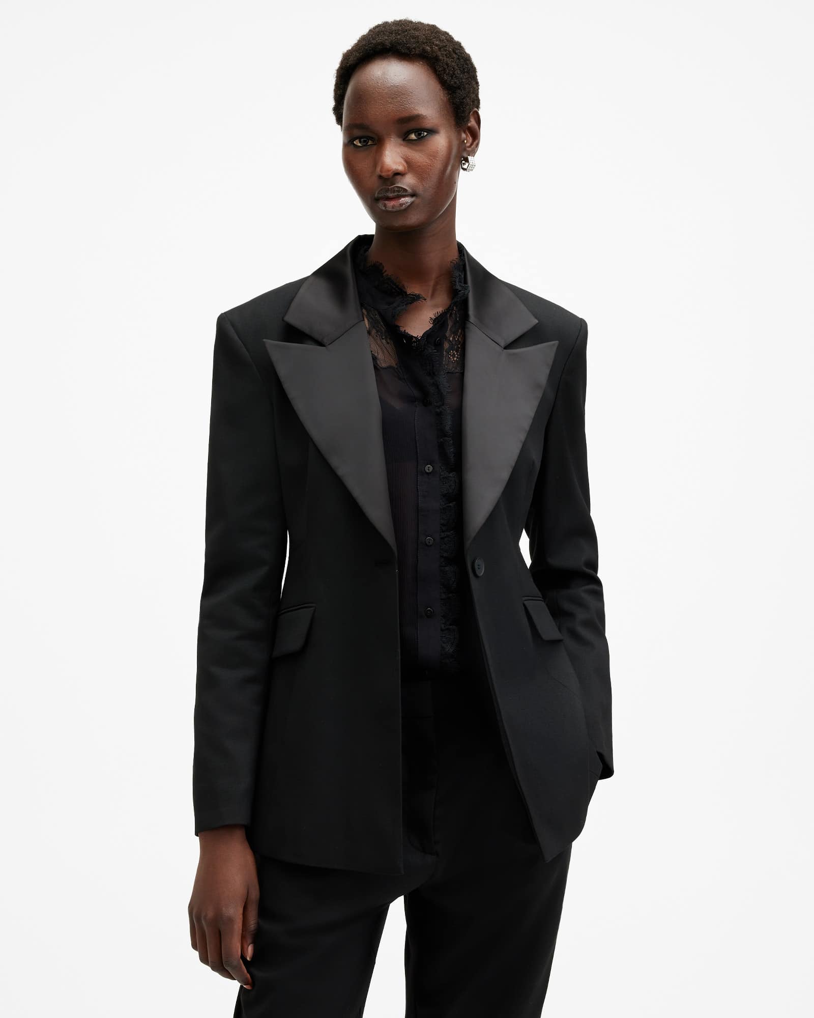 All Saints Sister Tailored Fit Flare Blazer Black