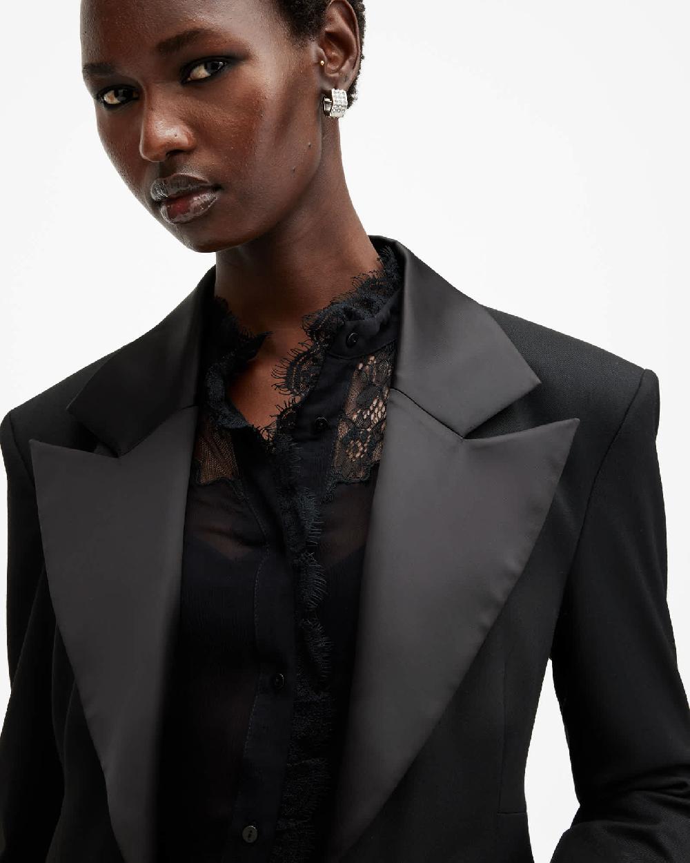 All Saints Sister Tailored Fit Flare Blazer Black