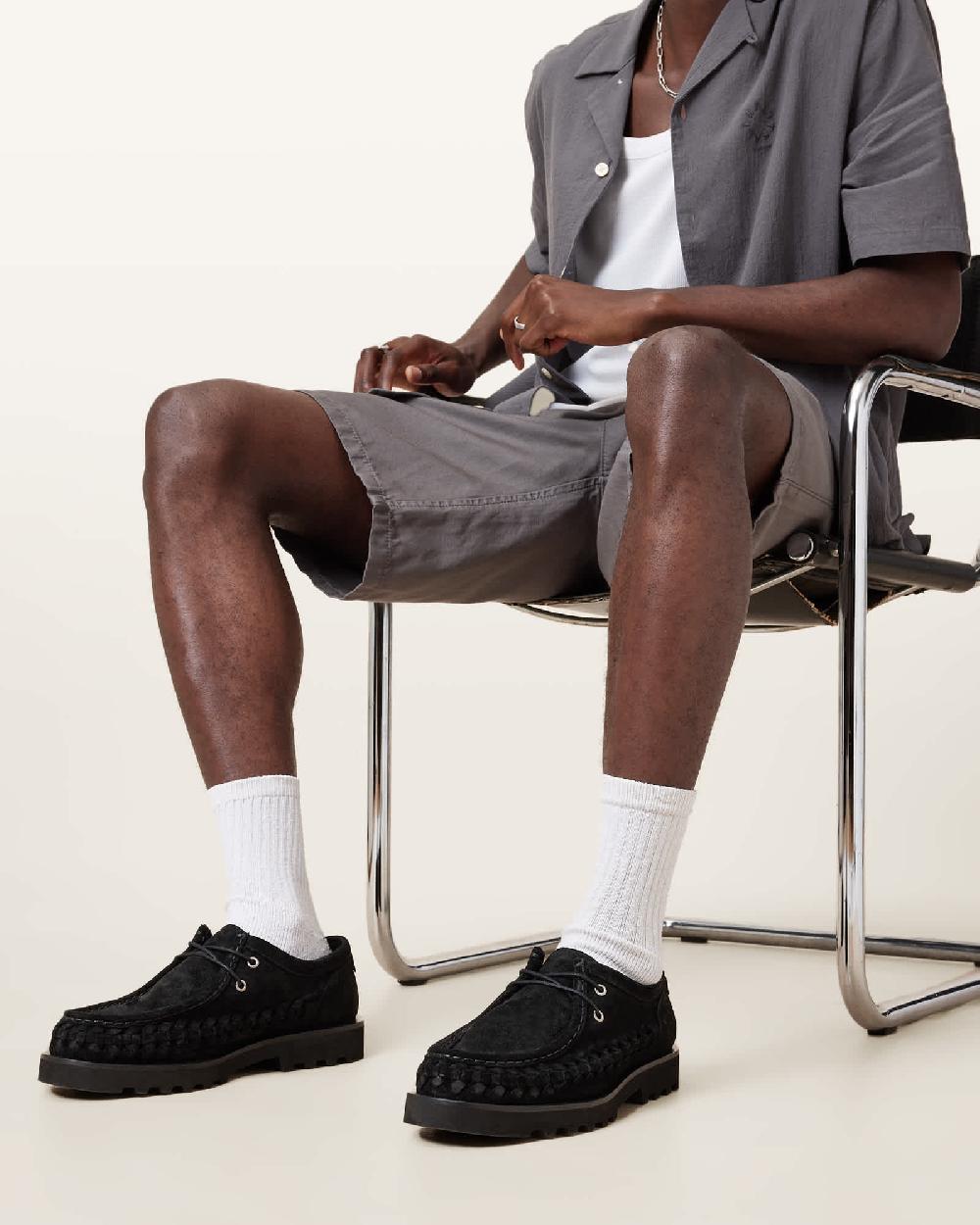 All Saints Skiff Woven Boat Shoes Black