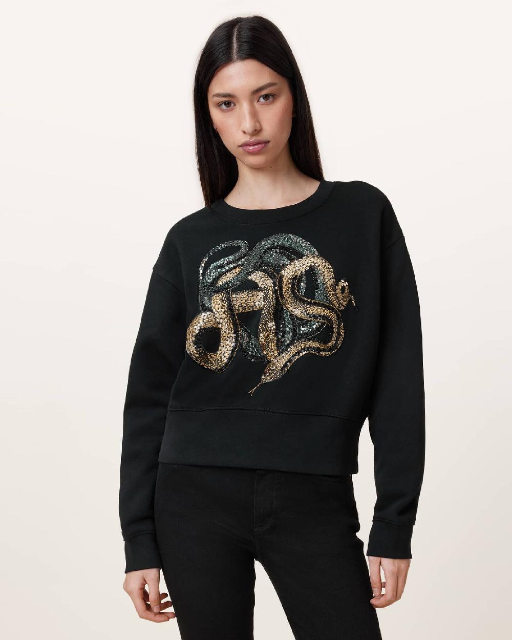 All Saints Slitha Separo Sequin Sweatshirt Black