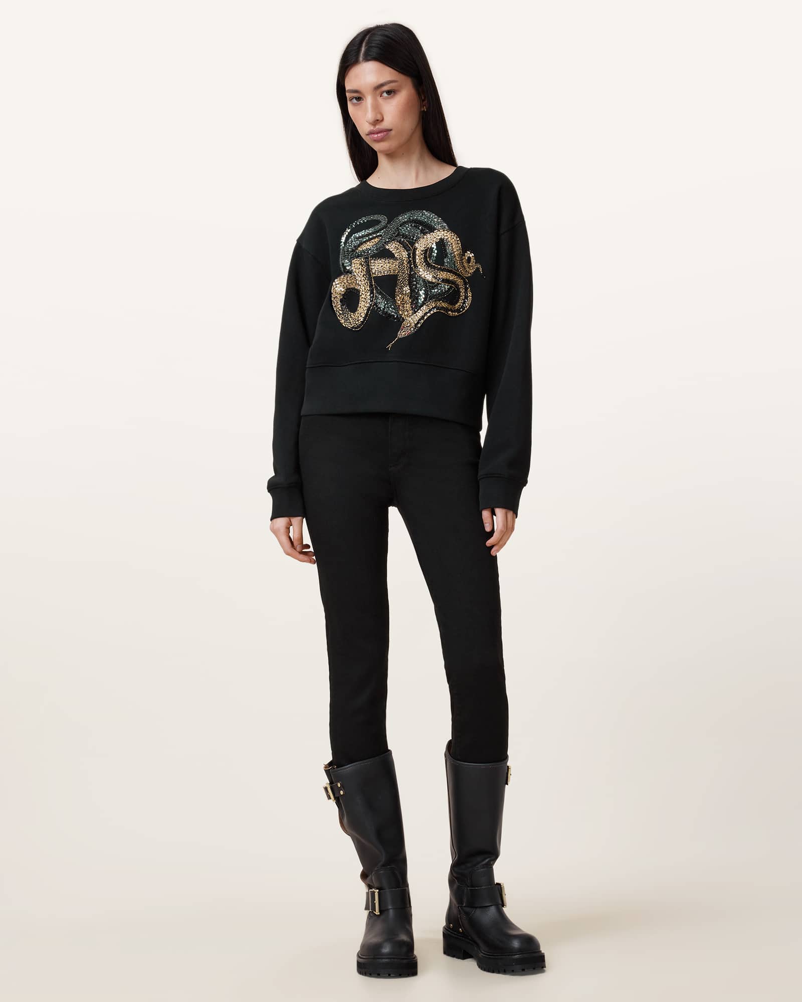 All Saints Slitha Separo Sequin Sweatshirt Black