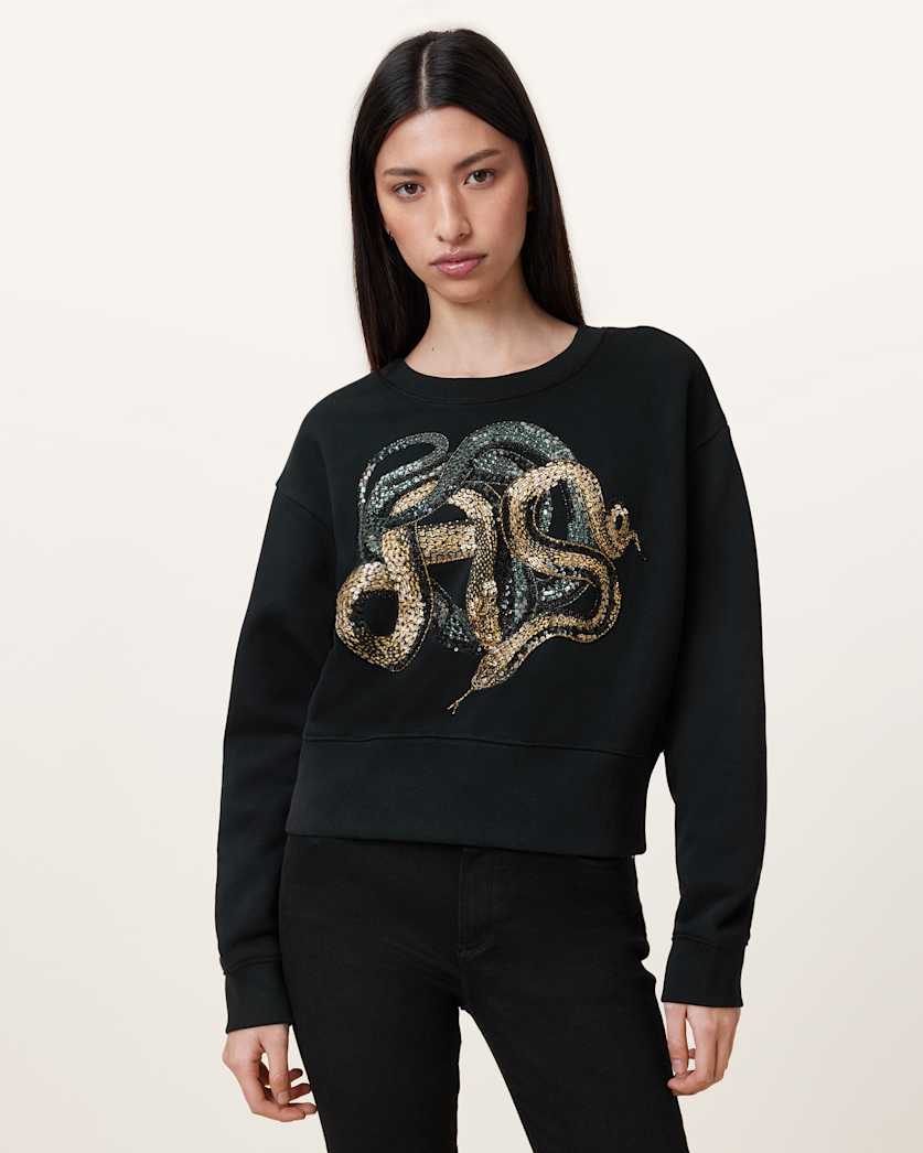 all saints Slitha Separo Sequin Sweatshirt Black