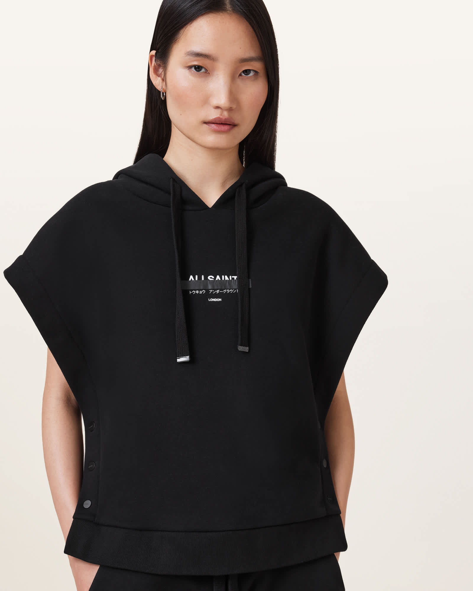 All Saints Sorri Redact Logo Hoodie Black