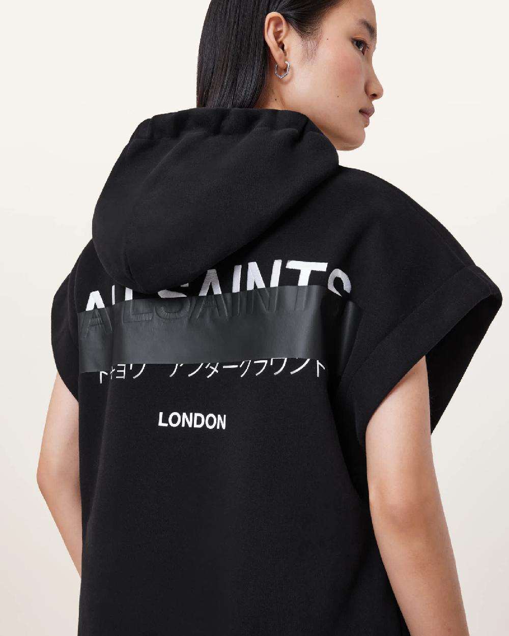 All Saints Sorri Redact Logo Hoodie Black