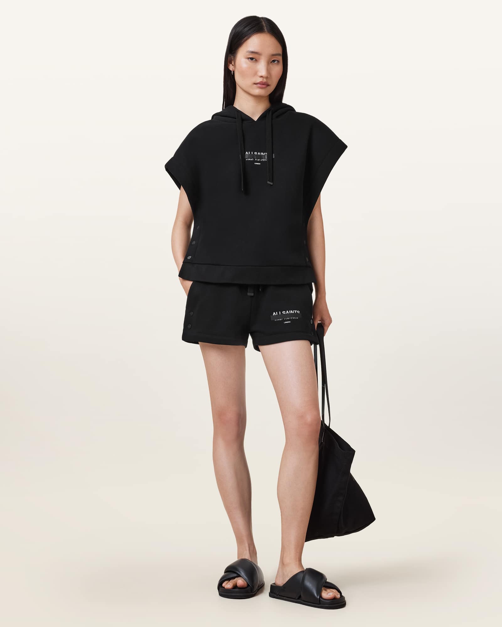 All Saints Sorri Redact Logo Hoodie Black