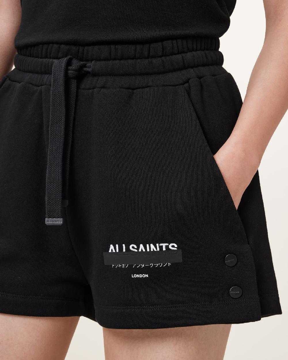 All Saints Sorri Redact Logo Sweat Shorts Black