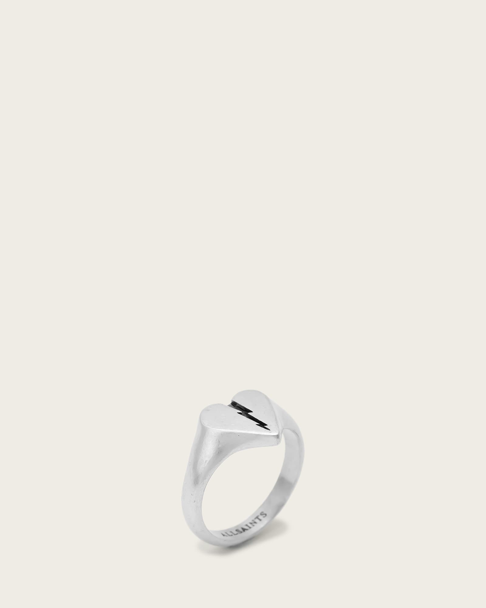 All Saints Split Heart Signet Ring Warm Silver