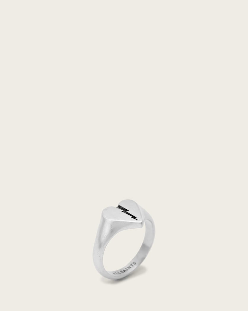 all saints Split Heart Signet Ring Warm Silver