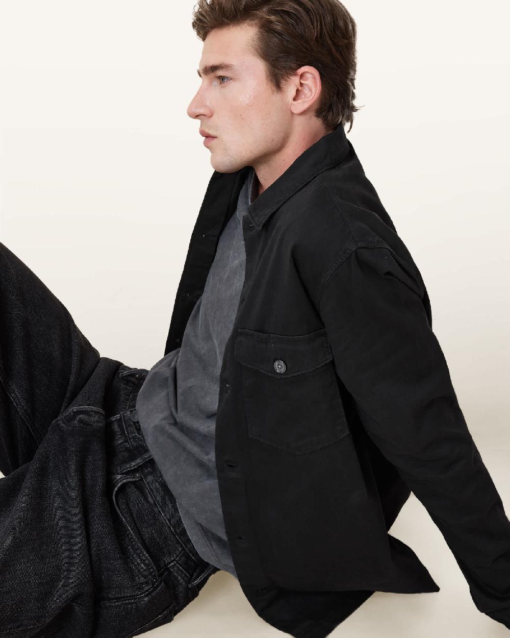 All Saints Spotter Slim Fit Overshirt Black