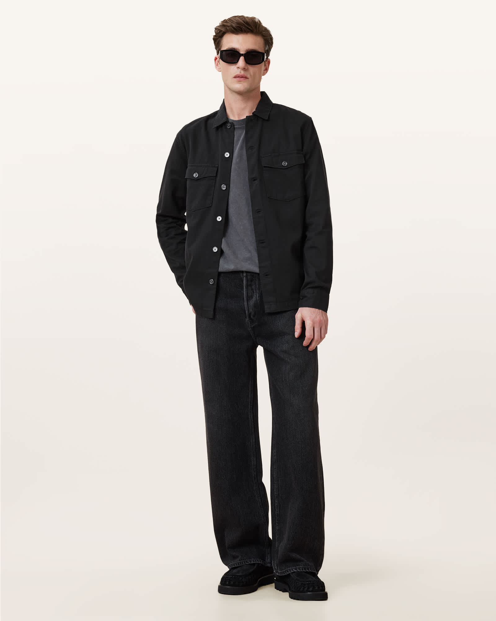 All Saints Spotter Slim Fit Overshirt Black